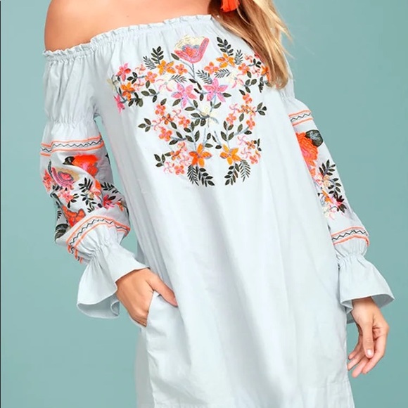 Free People Fleur Du Jour Light Blue Embroidered Dress size small - Picture 7 of 11